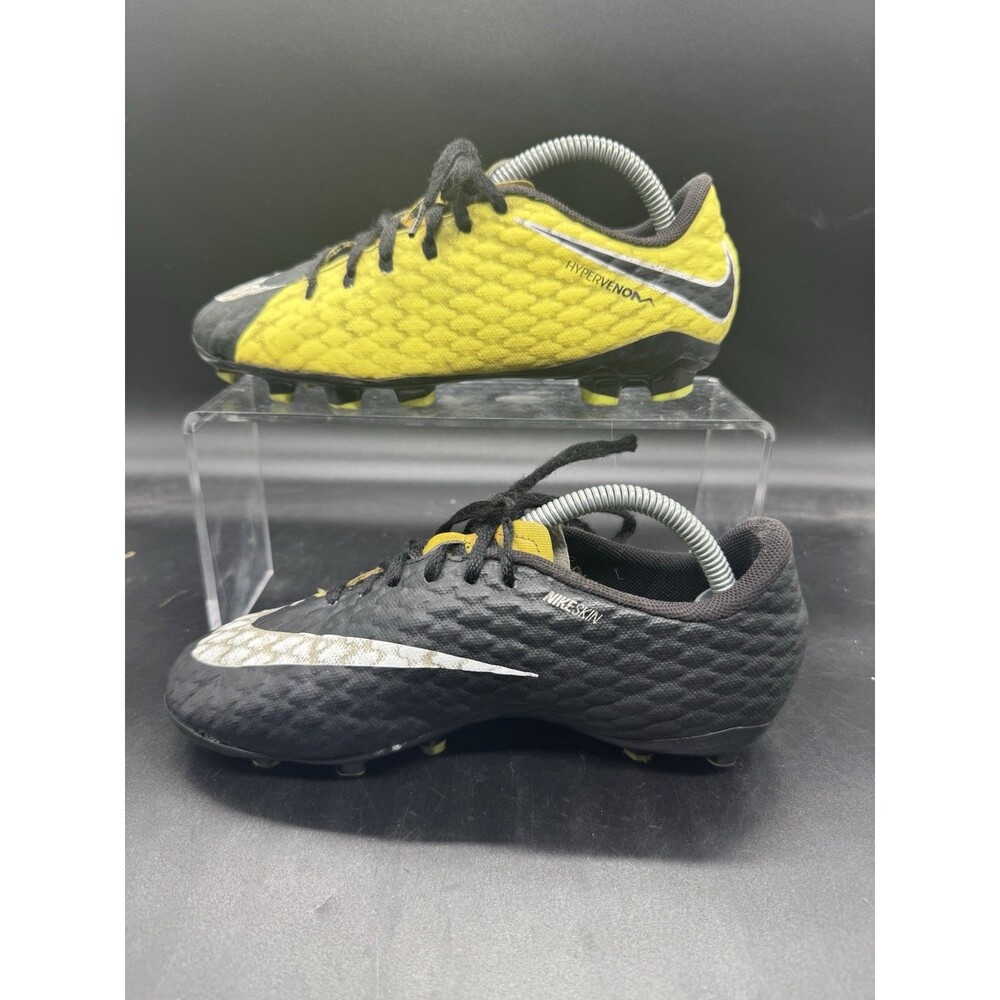 Nike Hypervenom Phelon 3 FG Soccer Cleat Youth Size 2.5Y Black/Yellow GUC - Picture 2 of 9